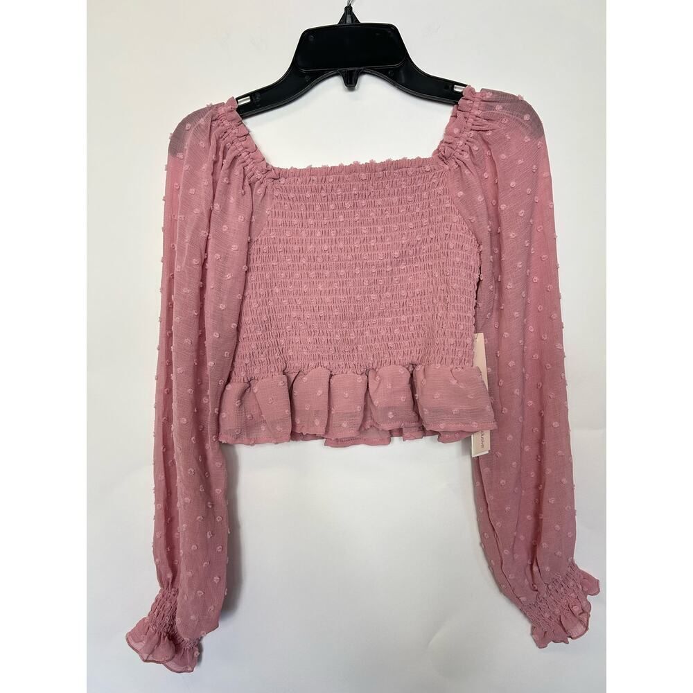 Aqua Girls Pink Swiss Dot Smocked Top Size L 10/12